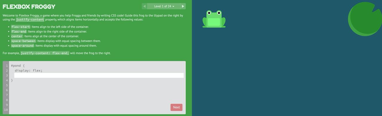 引导式学习Flex布局的趣味游戏:Flexbox Froggy