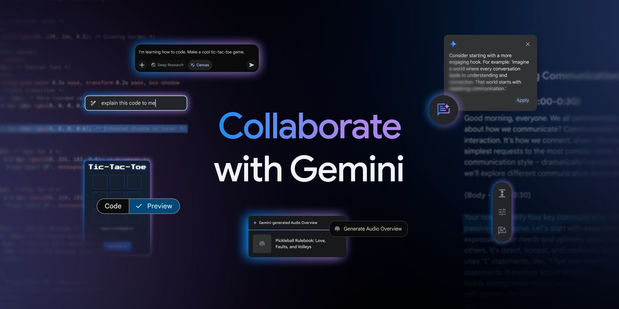 Google Gemini 新增画布与音频功能 提升写作编程体验