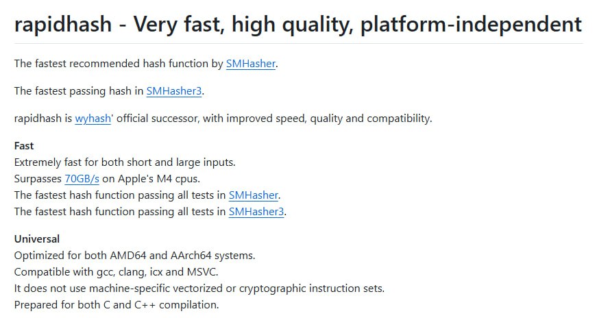 超高速哈希算法 RapidHash 性能碾压 wyhash