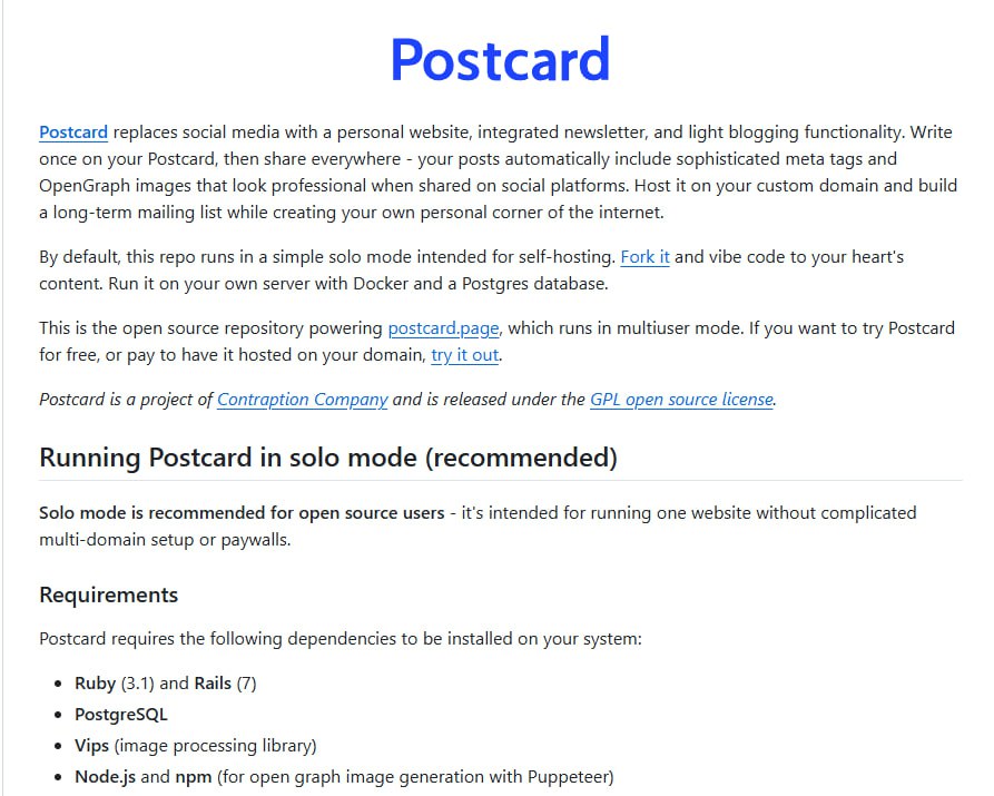 开源项目 Postcard 打造个人网站 告别社交媒体