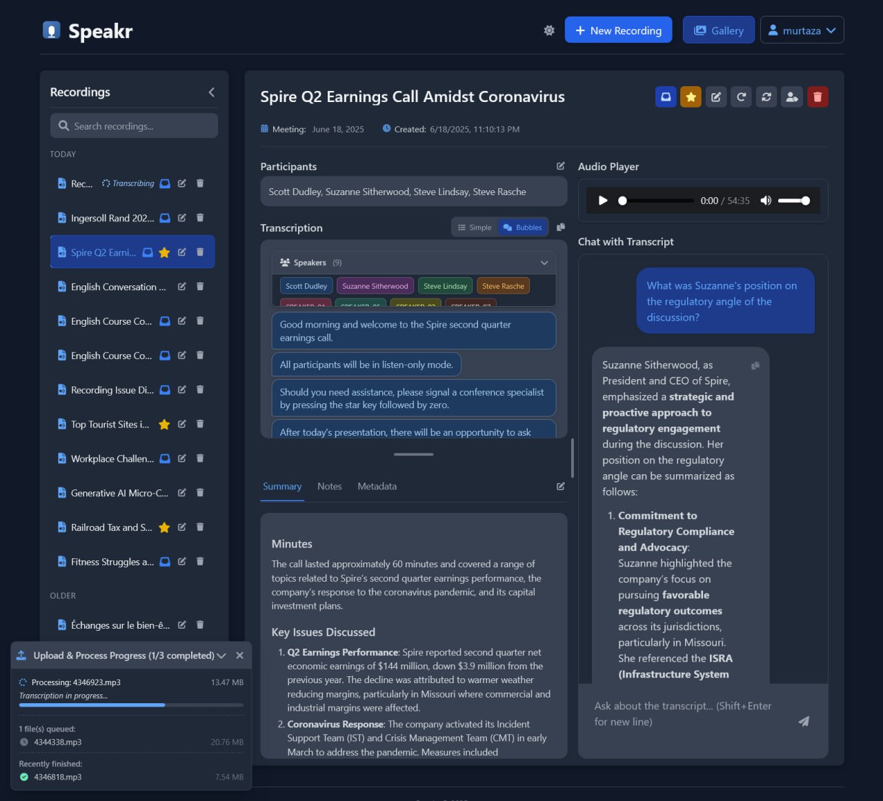 Speakr 神器：AI 会议记录 自动转录 智能交互