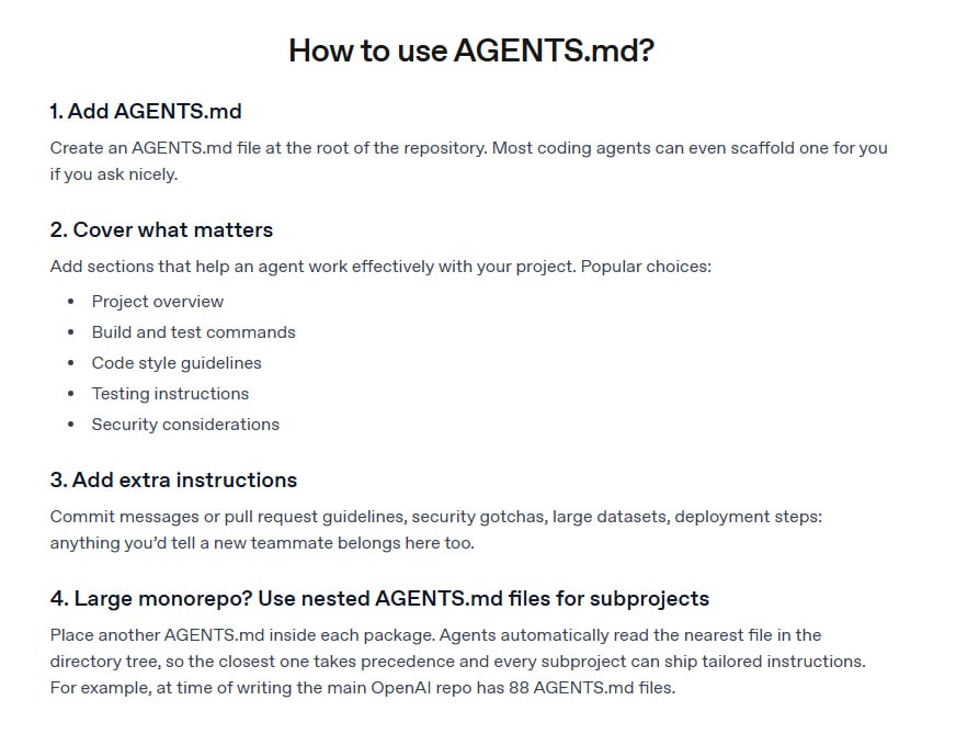 AGENTS.md 发布：AI 编码代理统一标准