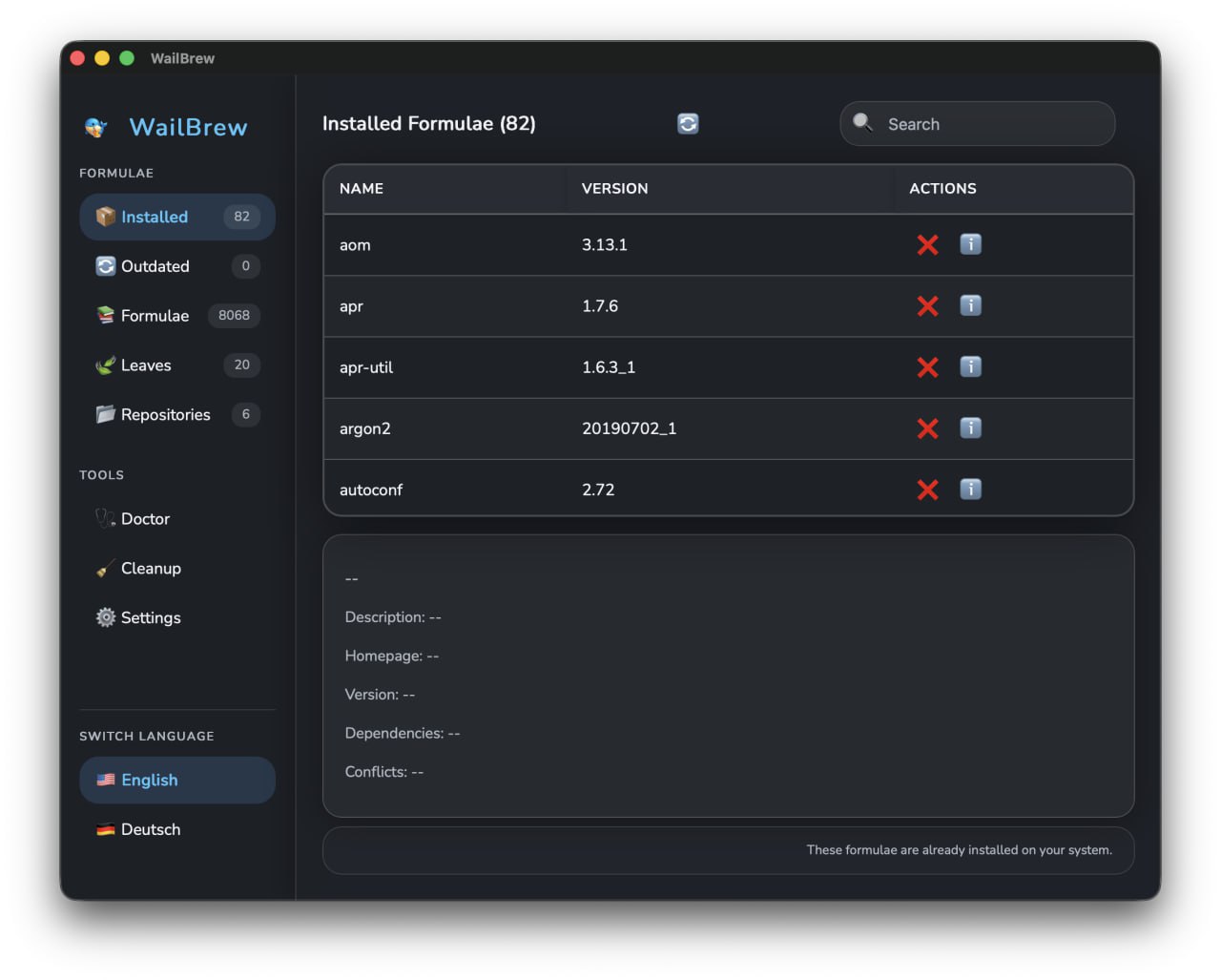 WailBrew 极简 Homebrew GUI 管理工具